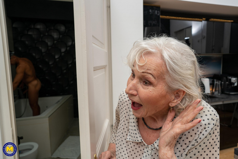 Granny washing up her younger friend