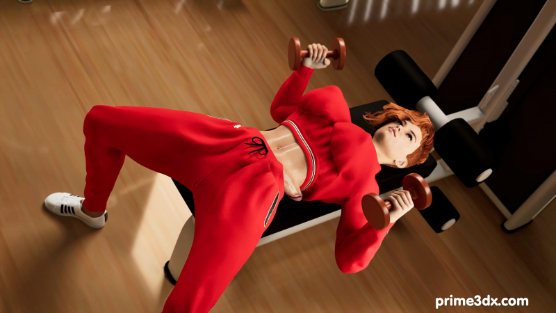 Sporty babe and futanari goes wild in the gym