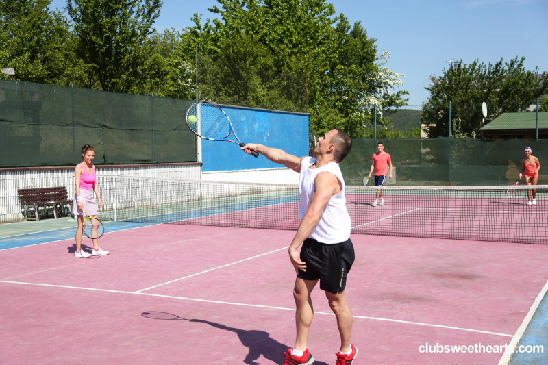 Horny mixed double tennis match