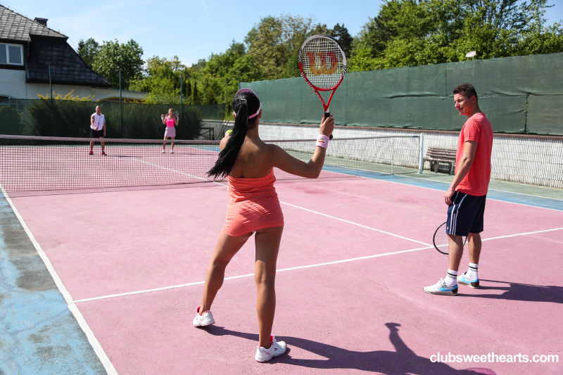 Horny mixed double tennis match