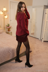 Pleated-Miniskirt-Sheer-Black-Pantyhose