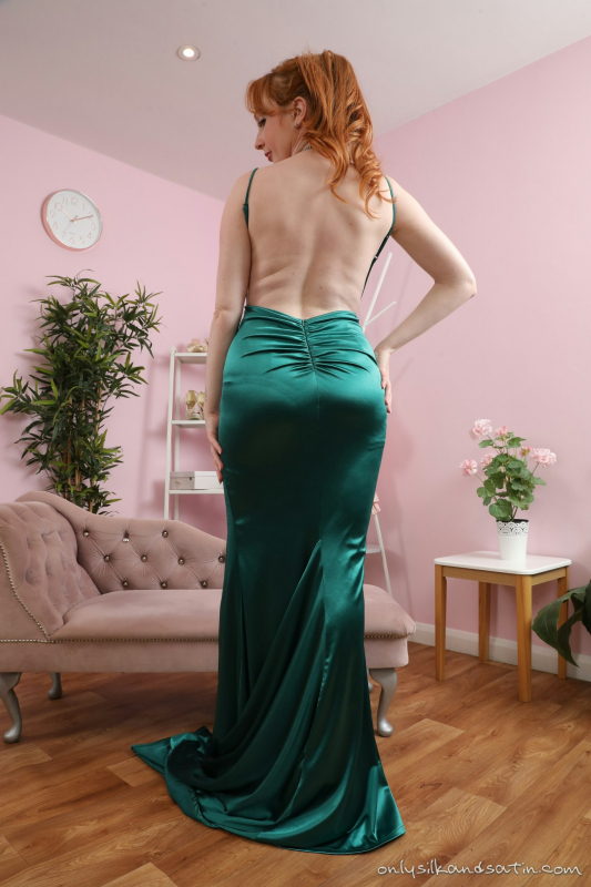 Red Green Evening Gown Black Stockings