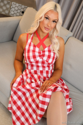 Checkered-Dress-Sheer-White-Pantyhose