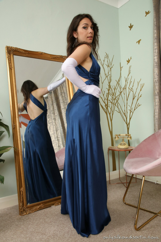 Blue Evening Dress White Stockings
