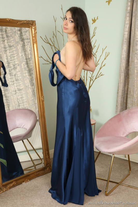 Blue Evening Dress White Stockings