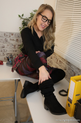 Plaid-Miniskirt-Boots-Tights