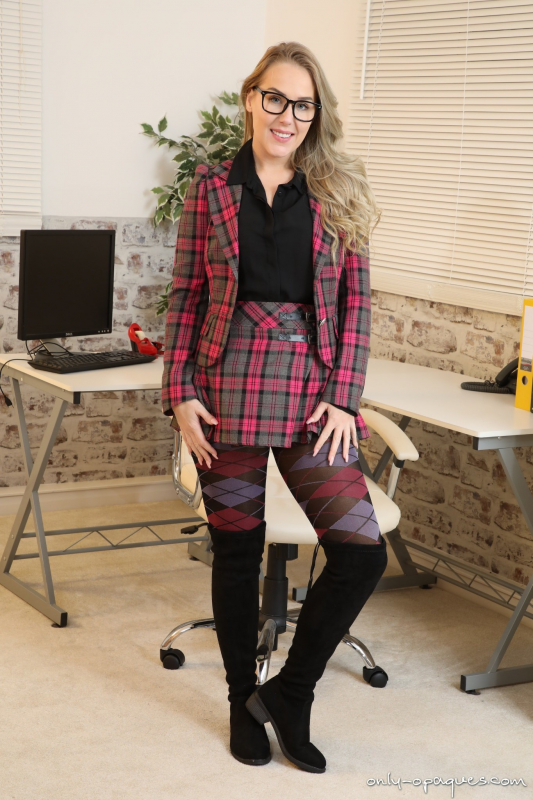 Plaid Miniskirt Boots Tights