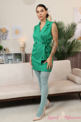 Green-Minidress-White-Stockings-Sheer-Pantyhose
